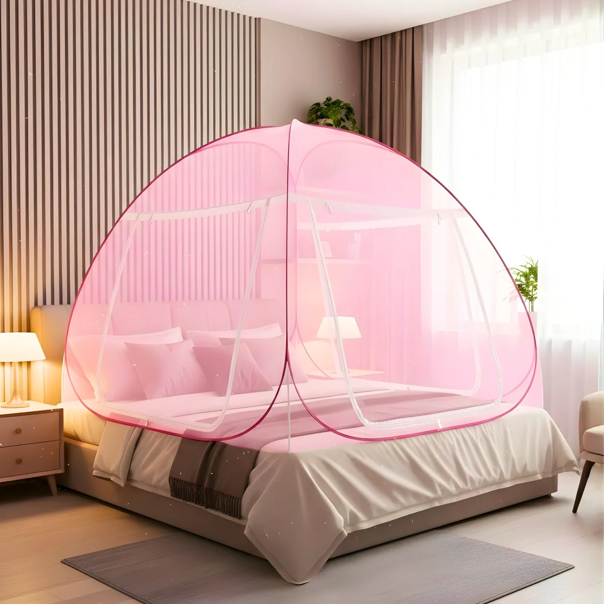 Marketplace ready listing photo: Foldable Mosquito Net for Double Bed, Family Size Fit, 360° Protection, Breathable Fabric